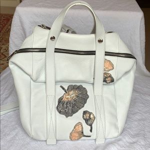 AGL Leather Backpack White With Flowers